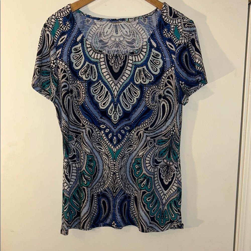 Croft & Barrow Medium Blue and White Paisley Blouse